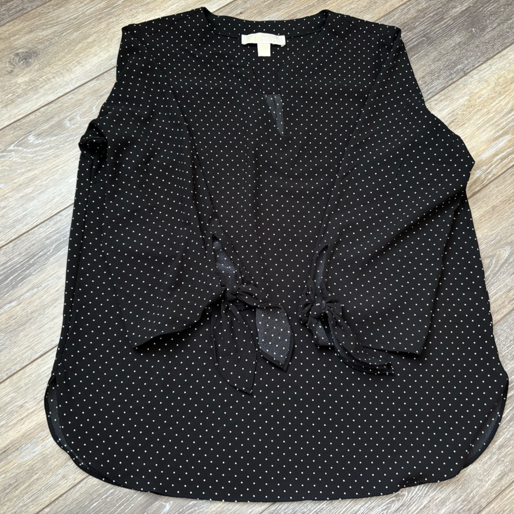 Michael by Michael Kors Size Medium Black with White Dots Blouse